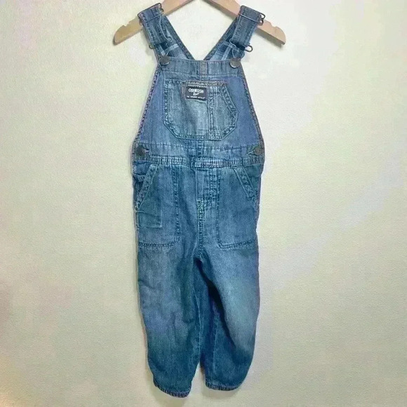 Osh Kosh B’Gosh | Toddler Plaid Flannel Lined Denim Overalls | Size 2T - Picture 1 of 10